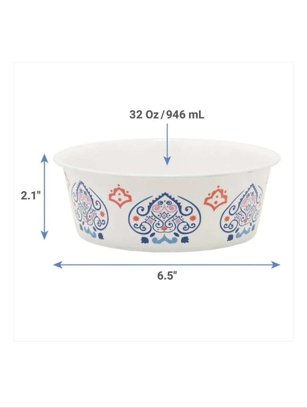 Bohemian Mon-skid Bowl with Blue and Red Pattern For Cats Or Dogs 6 Cups